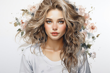 Fototapeta premium Female image is drawn. painting image portrait of beautiful lady
