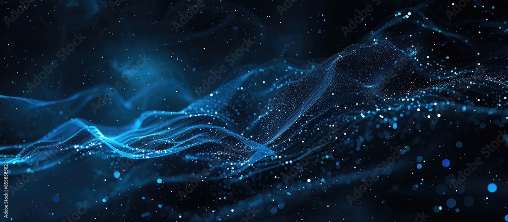 Poster Conceptual creative process black background with blue ai graphics. with copy space image. Place for adding text or design