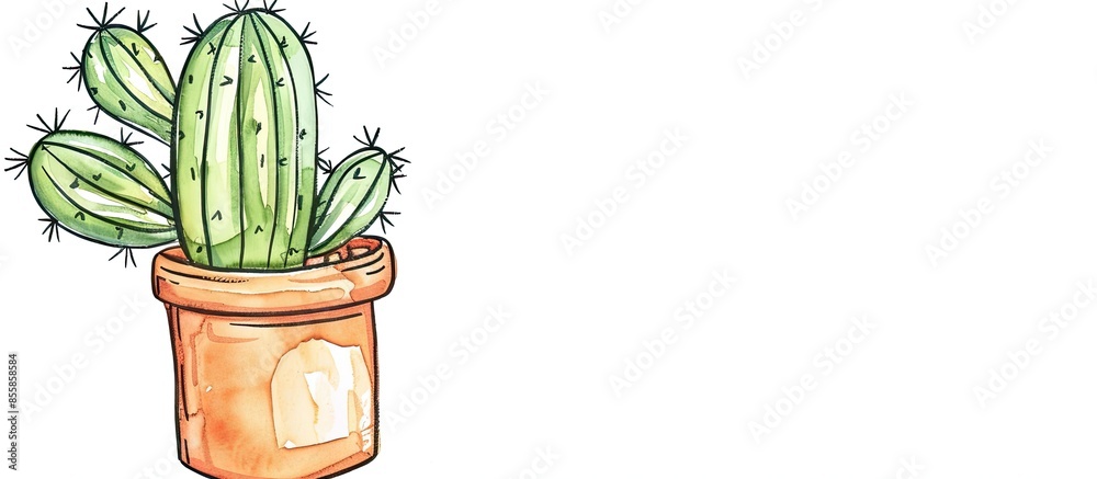 Aufkleber cactus in a doodle pot isolated on a white background. with copy space image. place for adding text 