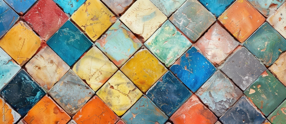 Poster Colorful oil paint texture wall and floor decorative tiles design pattern background,. with copy space image. Place for adding text or design