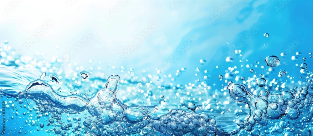 Poster fresh water with bubbles. Copy space image. Place for adding text or design