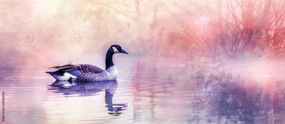 Poster one isolation goose swimming in the water at crowder park pastel background. with copy space image. 