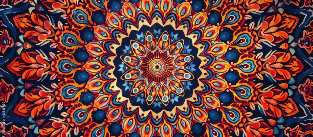 Poster beautiful round ornament with knitted mandala pattern. print for carpet, rug, doily, napkin. with co
