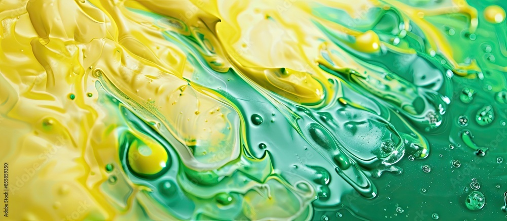 Poster yellow and green paint macro. with copy space image. Place for adding text or design