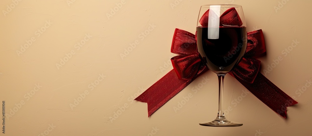 Poster Red bow Isolated on pastel background Ribbon  Red  Wine. with copy space image. Place for adding text or design