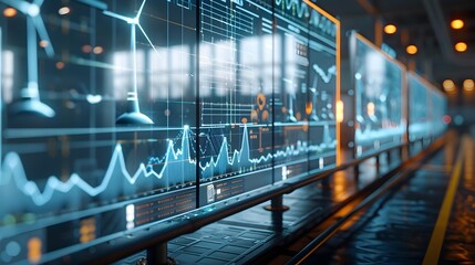 Futuristic Renewable Energy Control Center with Holographic Displays Monitoring Wind and Solar Farms