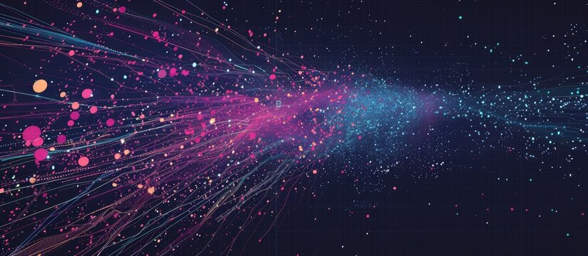 Big data visualization. A dynamic array of information. Data sorting process. Big data stream futuristic infographics. File structuring, machine learning. with copy space image