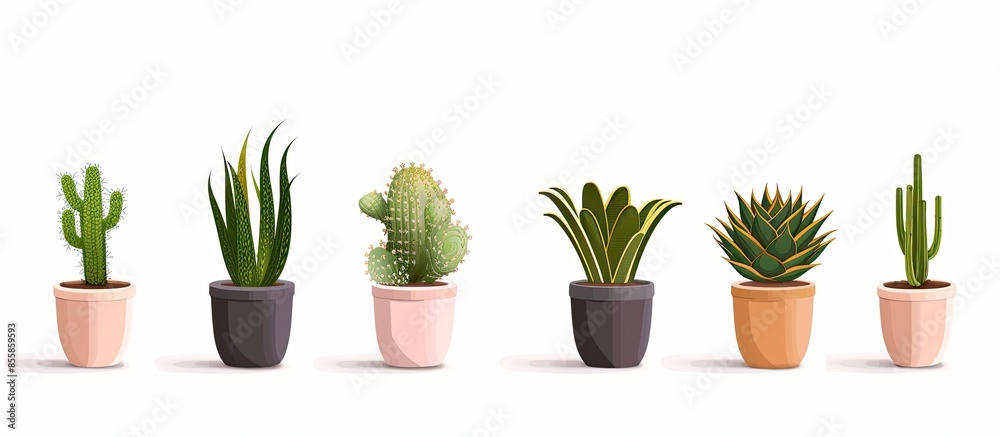Poster home snake plants set, in pots. cactus, snake plant, sansevieria isolated botanical design element. 