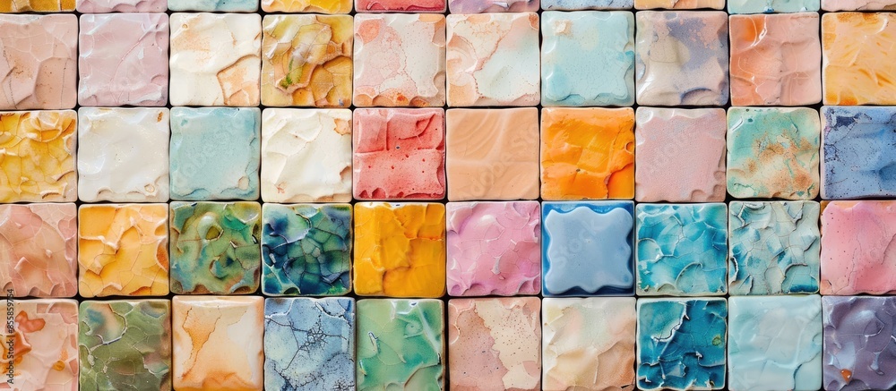 Poster small colorful ceramic tiles background. with copy space image. Place for adding text or design