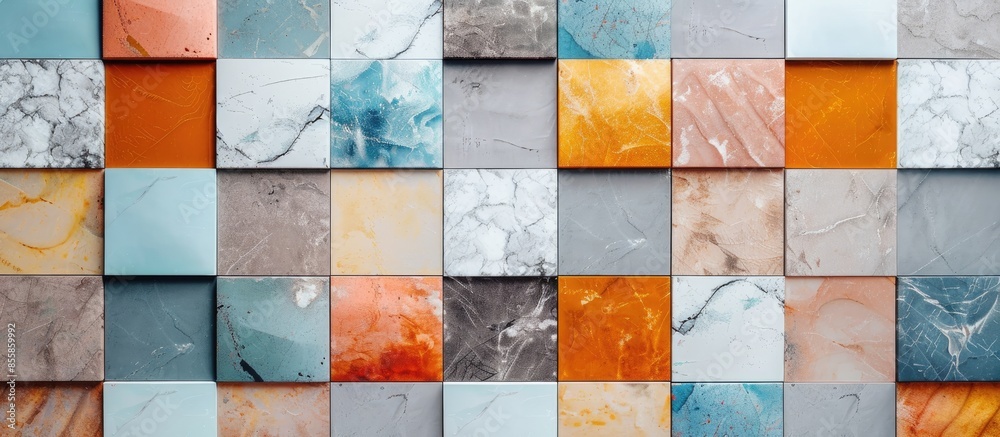 Poster Colorful digital wall tiles design for bathroom. with copy space image. Place for adding text or design