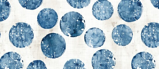  Seamless french farmhouse dotty linen pattern. Provence blue white woven texture. Shabby chic style decorative circle dot fabric background. Textile rustic all over print. with copy space image