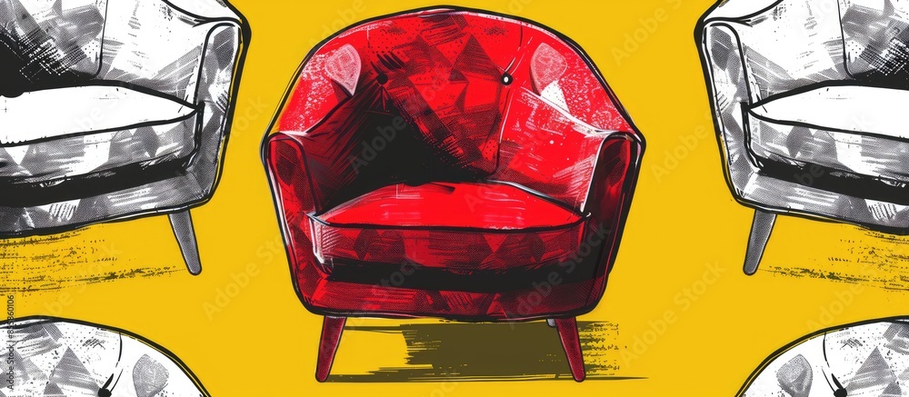 Aufkleber graphic color marker drawing chair with red upholstery seamless pattern. with copy space image. Place for adding text or design