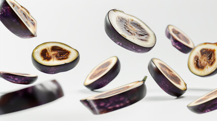 High-Resolution Image of Sliced Eggplant Rounds, Isolated on White