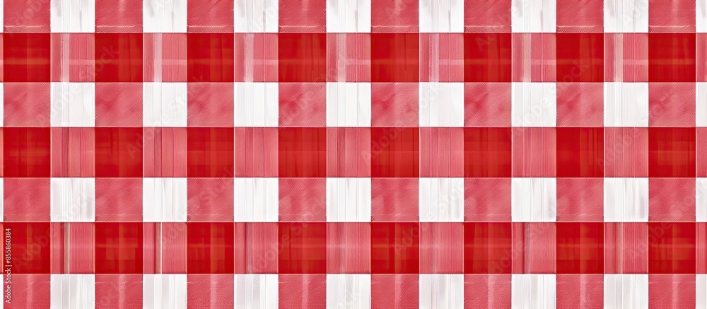 Poster Seamless red checkered plaid fabric pattern texture. Modified stripes consisting of crossed horizontal and vertical lines.Seamless picnic pattern. Copy space image. Place for adding text or design