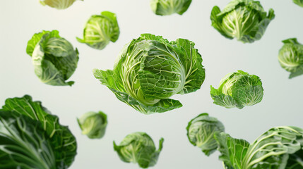 Close-Up Photo of a Whole Cabbage Hovering on a Clean White Background