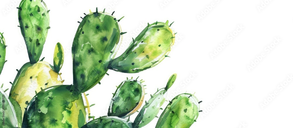 Poster watercolor hand painted cactus plant. isolated on a white background. hand painted cactus plant. ske