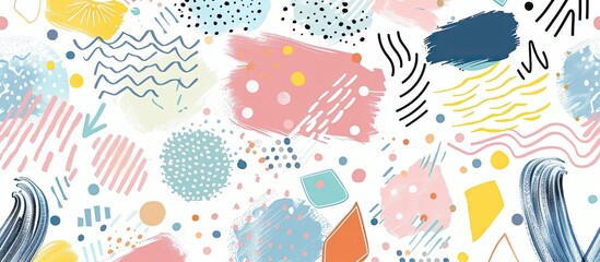 Stylish seamless pattern with abstract geometric elements. Rainbow, zigzags, strokes, dots and other geometric elements background. Texture for children's and home textiles, wrapping paper, decor