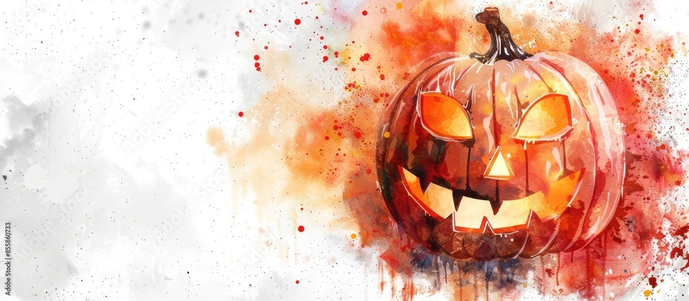 Aufkleber halloween face pumpkin water color. copy space image. place for adding text or design