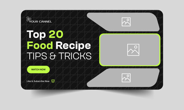 Food recipe video thumbnail banner design, food review cover banner design, editable vector eps 10 file format