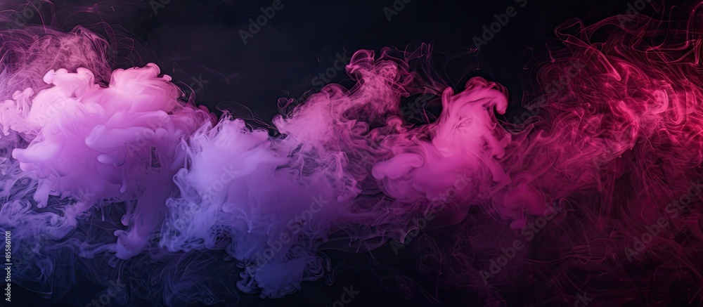 Poster thickpink and purple smoke on a black isolated background. background from the smoke of vape. with c