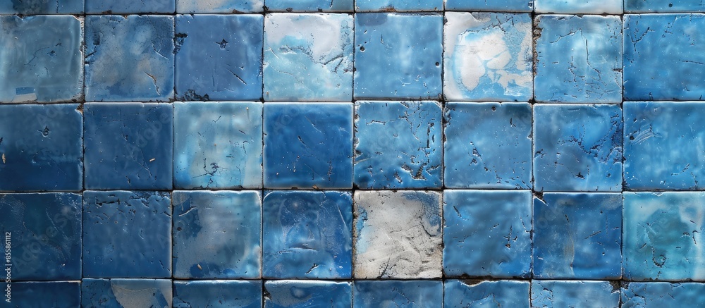 Poster photo picture of blue abstract tile texture background. with copy space image. place for adding text