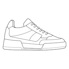 Black and white contour vector illustration of shoes. sneakers, unisex, outline sneakers. vector line.