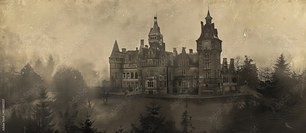 Aufkleber antique photo of spooky old castle. with copy space image. place for adding text or design