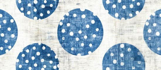  Seamless french farmhouse dotty linen pattern. Provence blue white woven texture. Shabby chic style decorative circle dot fabric background. Textile rustic all over print. with copy space image