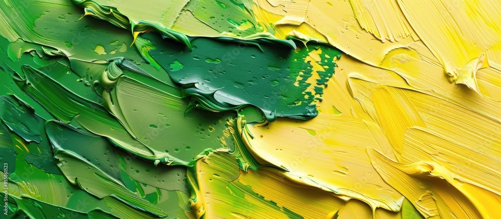 Poster yellow and green paint macro. with copy space image. Place for adding text or design