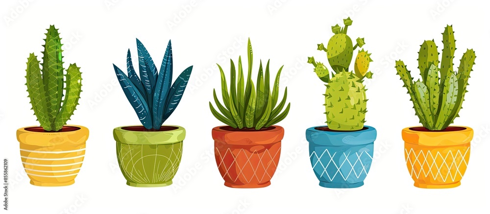 Poster home snake plants set, in pots. cactus, snake plant, sansevieria isolated botanical design element. 