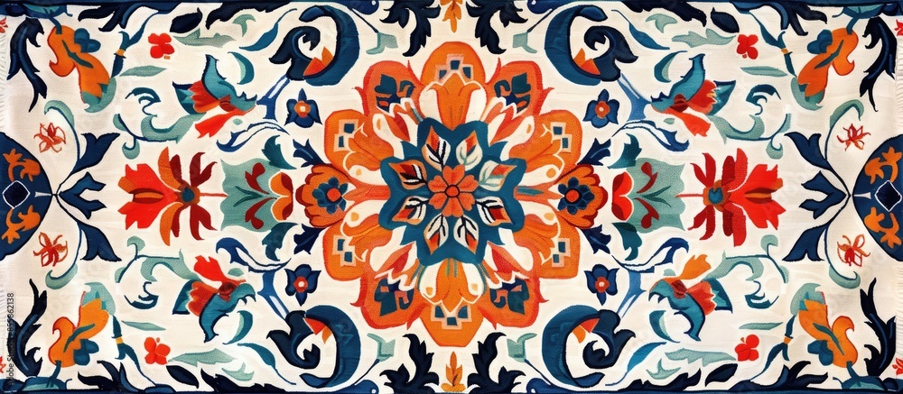 Poster Suzani carpet pattern element - home interior element in Uzbek culture. Suzane . with copy space image. Place for adding text or design