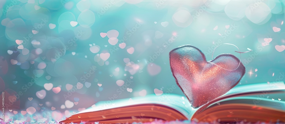 Poster book create to shape of heart blurry background pastel background. with copy space image. Place for adding text or design