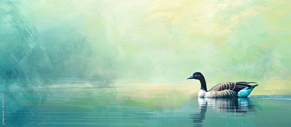 Poster one isolation goose swimming in the water at crowder park pastel background. with copy space image. 