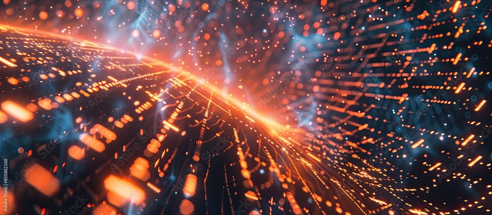 Leinwandbilder Digital cyberspace with particles and digital data network connections, Futuristic digital data display background concept. Copy space image. Place for adding text or design