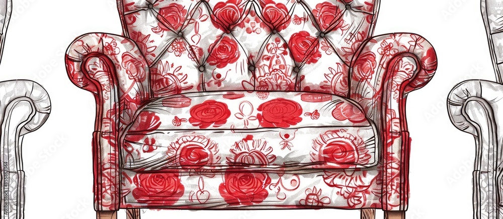 Aufkleber graphic color marker drawing chair with red upholstery seamless pattern. with copy space image. Place for adding text or design