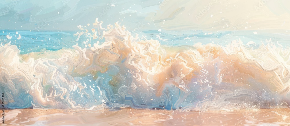 Poster Spray from a wave at the beach pastel background  . with copy space image. Place for adding text or design