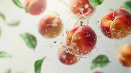 Fresh Peach Fruit Set on White Background