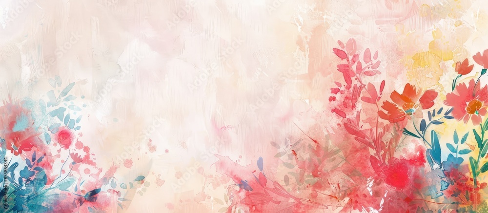 Poster colorful flowers background, watercolor digital print. with copy space image. place for adding text 