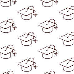 Graduation hat seamless pattern in line art style. Doodle college, study, university sign. Vector illustration on a white background.