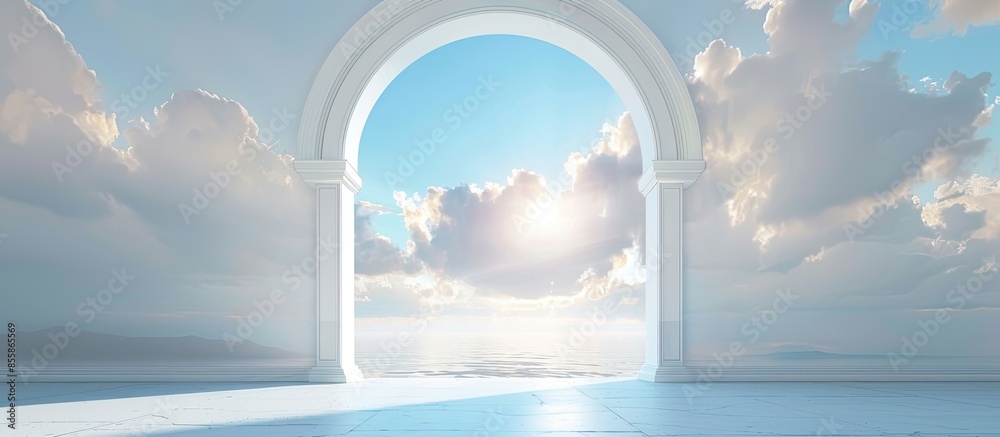 Aufkleber Door to Heaven. Arched passage open to heaven`s sky. Light at end of the tunnel. Hope metaphor. Copy space image. Place for adding text or design