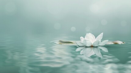 Serene autumn leaf drifting on water