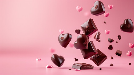 Fototapeta premium Delicious Valentine Chocolate Treats on Pink Background