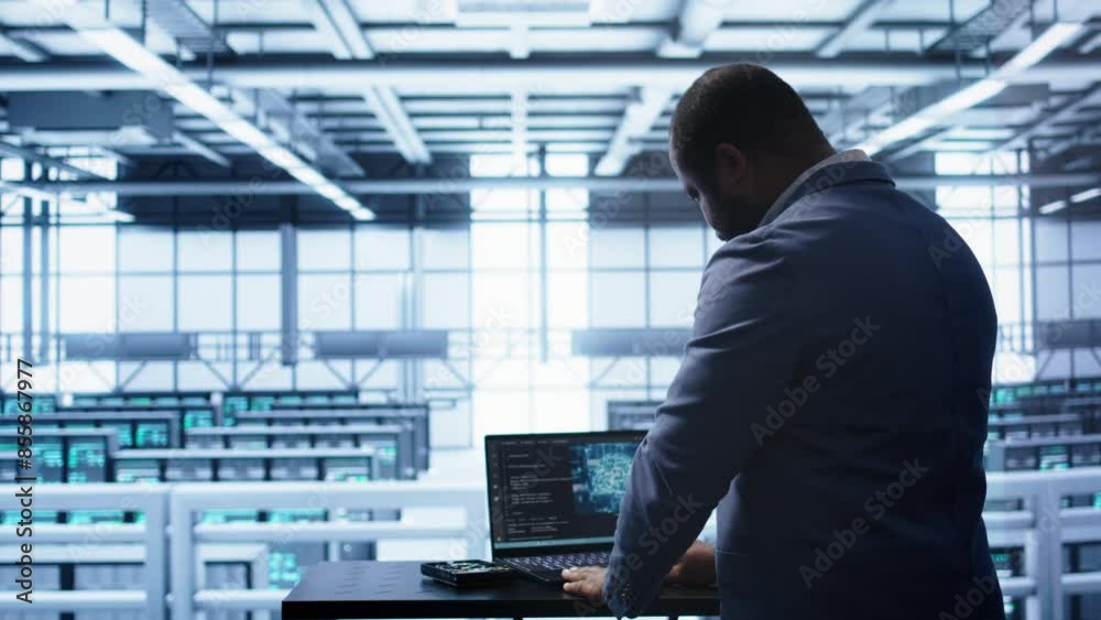 Fototapete artificial intelligence technology simulating human brain used by engineer in data center. worker wo