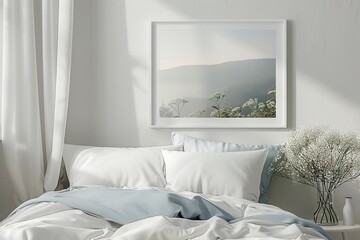 Plain modern frame for small 3:2 photo with white matt mount in a badroom