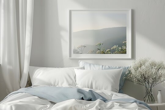 Plain modern frame for small 3:2 photo with white matt mount in a badroom