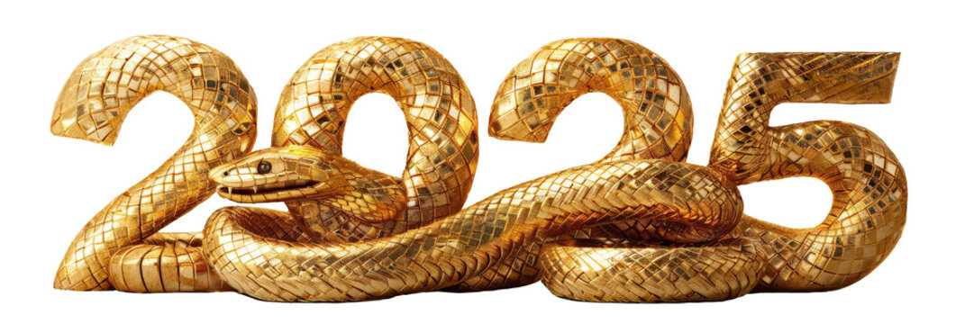 Happy New Year 2025. New Year's number 2025 in the shape of a snake