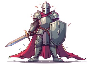 Obraz premium Heroic Knight in Shining Armor Wielding Sword and Shield