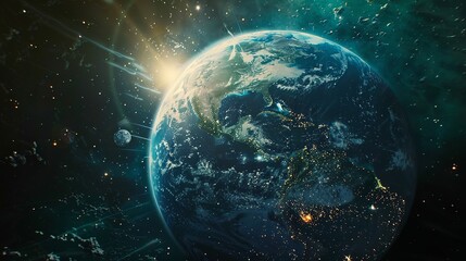 Meteoroid is coming Earth planet. Around Sun and Galactic. 