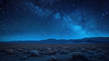 Starry night sky over a serene desert landscape