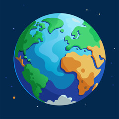 A vivid cartoon depiction of planet Earth floating in outer space